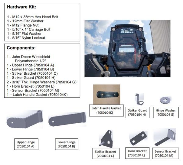 OEM Glass Replacement - John Deere Door - John Deere G Series - Hardware Kit